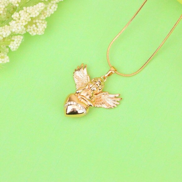 Rose Gold Angel Pendant with Heart and Wings – Elegant Spiritual Charm, XPPT1404 - Picture 2 of 13